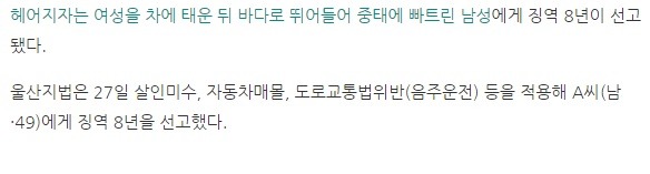 헤어지자는 애인 살해하려 바다로 돌진한 남자에게 내려진 형량 | 인스티즈