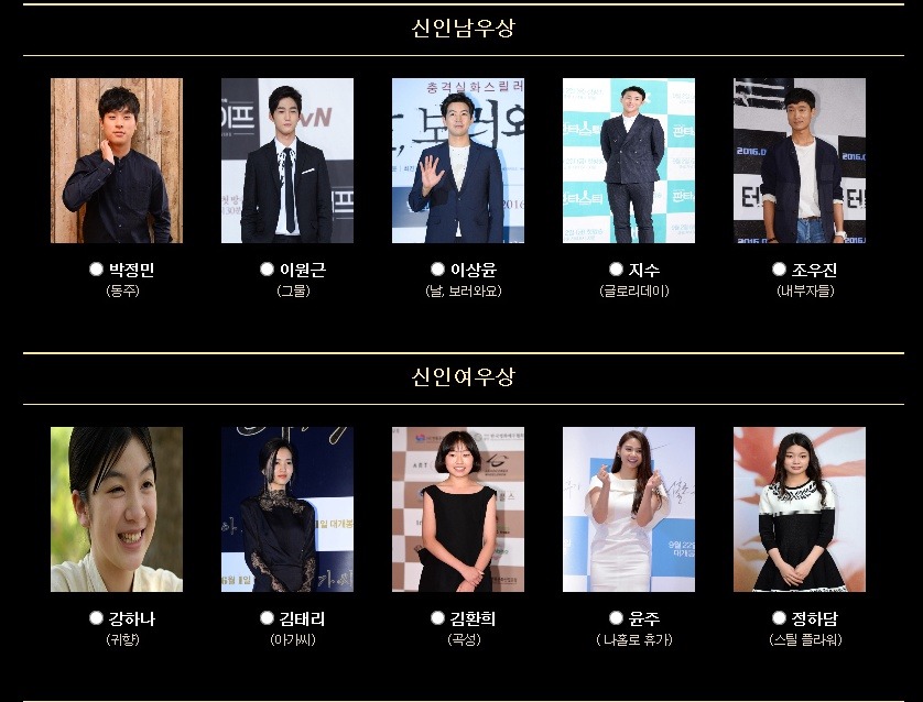 오늘 열리는 2016 청룡영화제 남,여 주연상,조연상,신인상 후보 라인업.jpg | 인스티즈