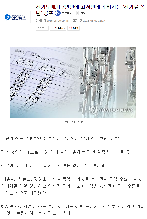 전기도매가 7년만에 최저인데 소비자는 전기료 폭탄 공포 | 인스티즈