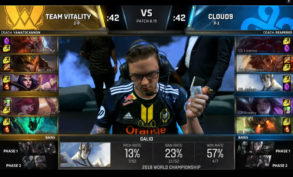 [LOL] 2018 롤드컵 그룹 스테이지 / 대회 둘쨋날 5경기,"VIT(유럽) vs C9(북미)"- 경기결과 | 인스티즈